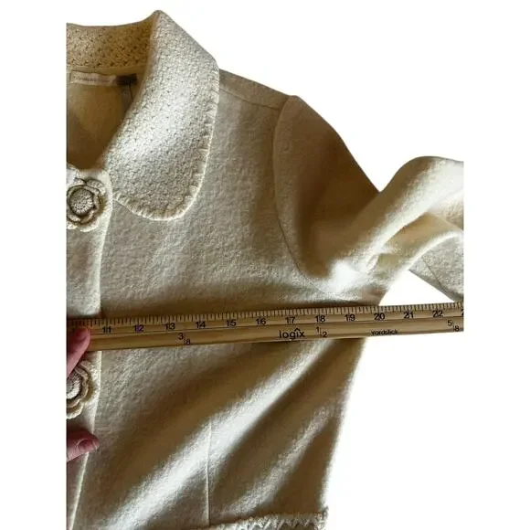 VTG Classiques Entier Cream Merino Wool Jacket Crochet Floral Buttons Size M - Picture 6 of 12